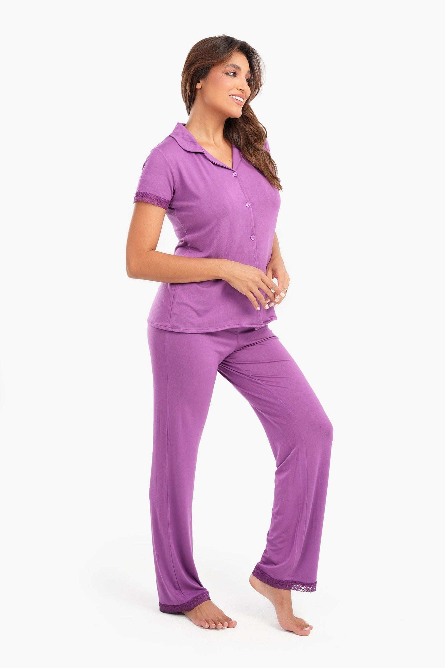 Violet Full Placket Pyjama Set