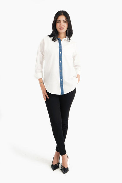 Carina Viscose Shirt with Denim Placket