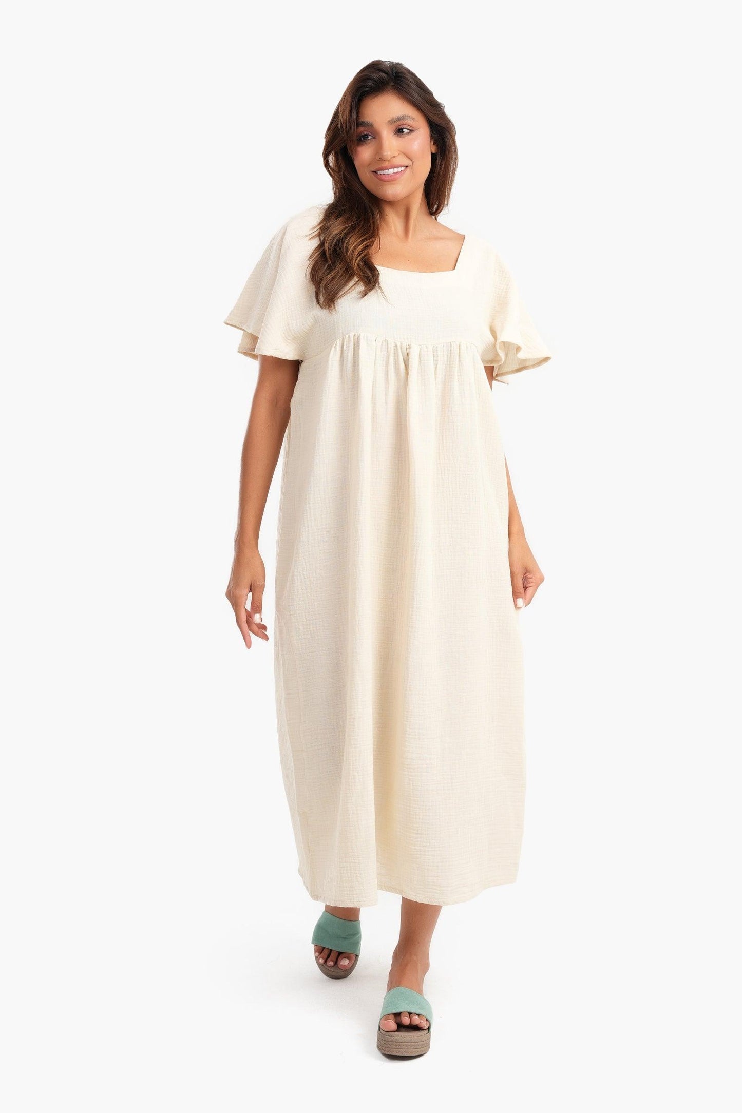 Beige Viscose Square Neck Nightgown