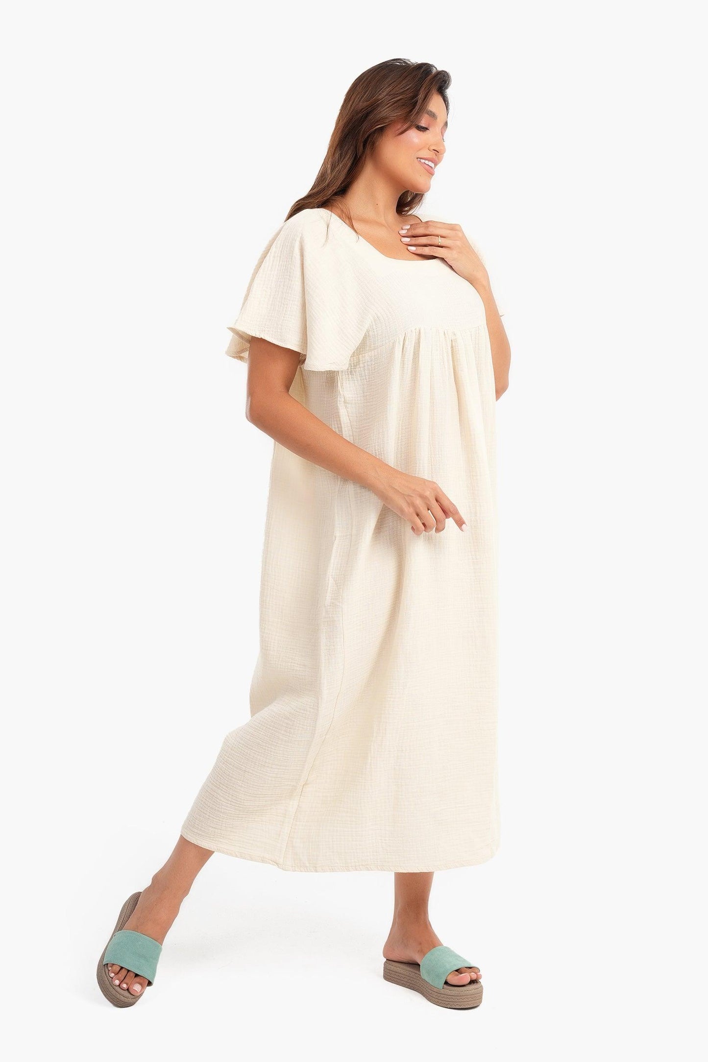 Beige Viscose Square Neck Nightgown