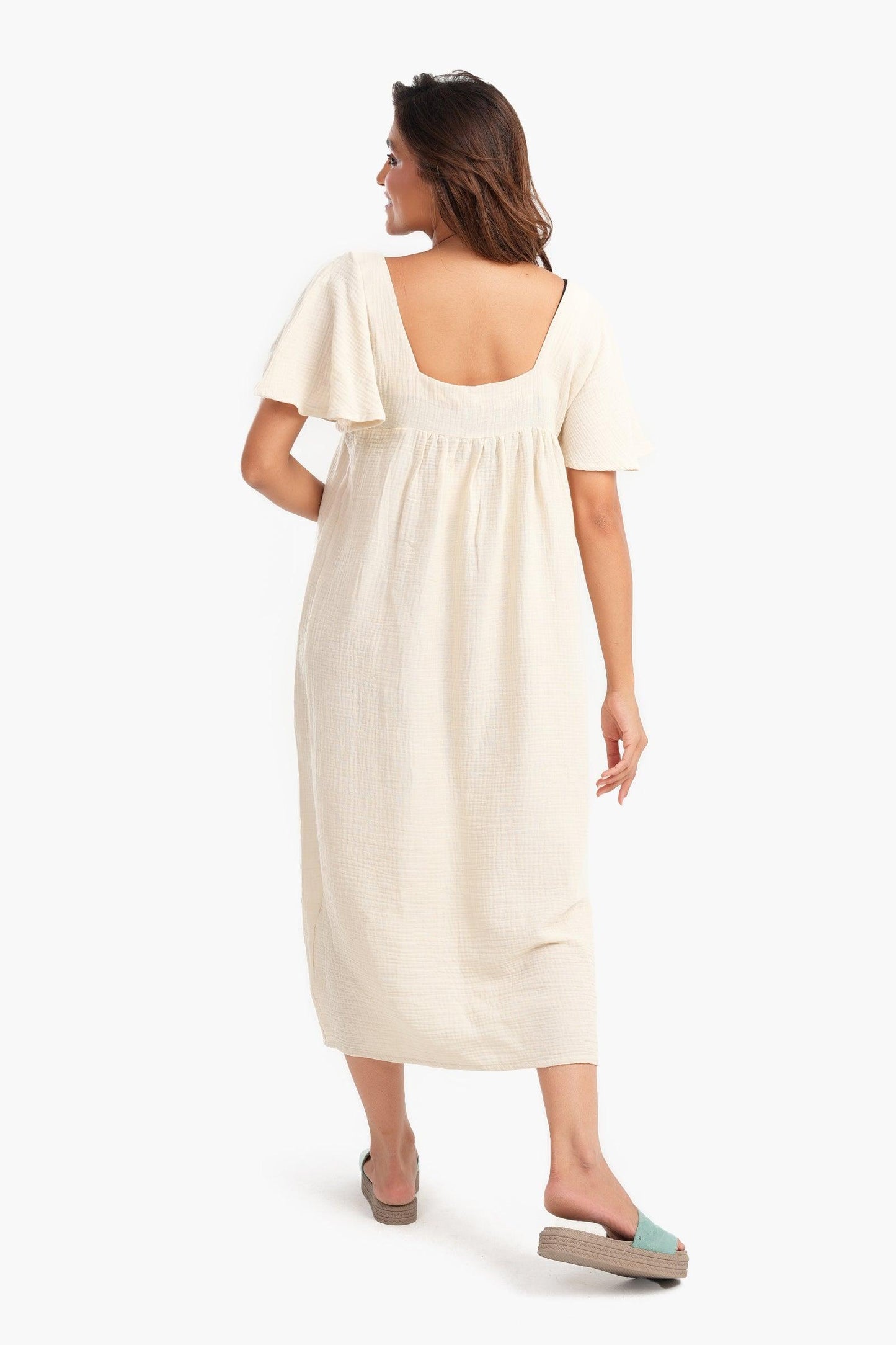 Beige Viscose Square Neck Nightgown