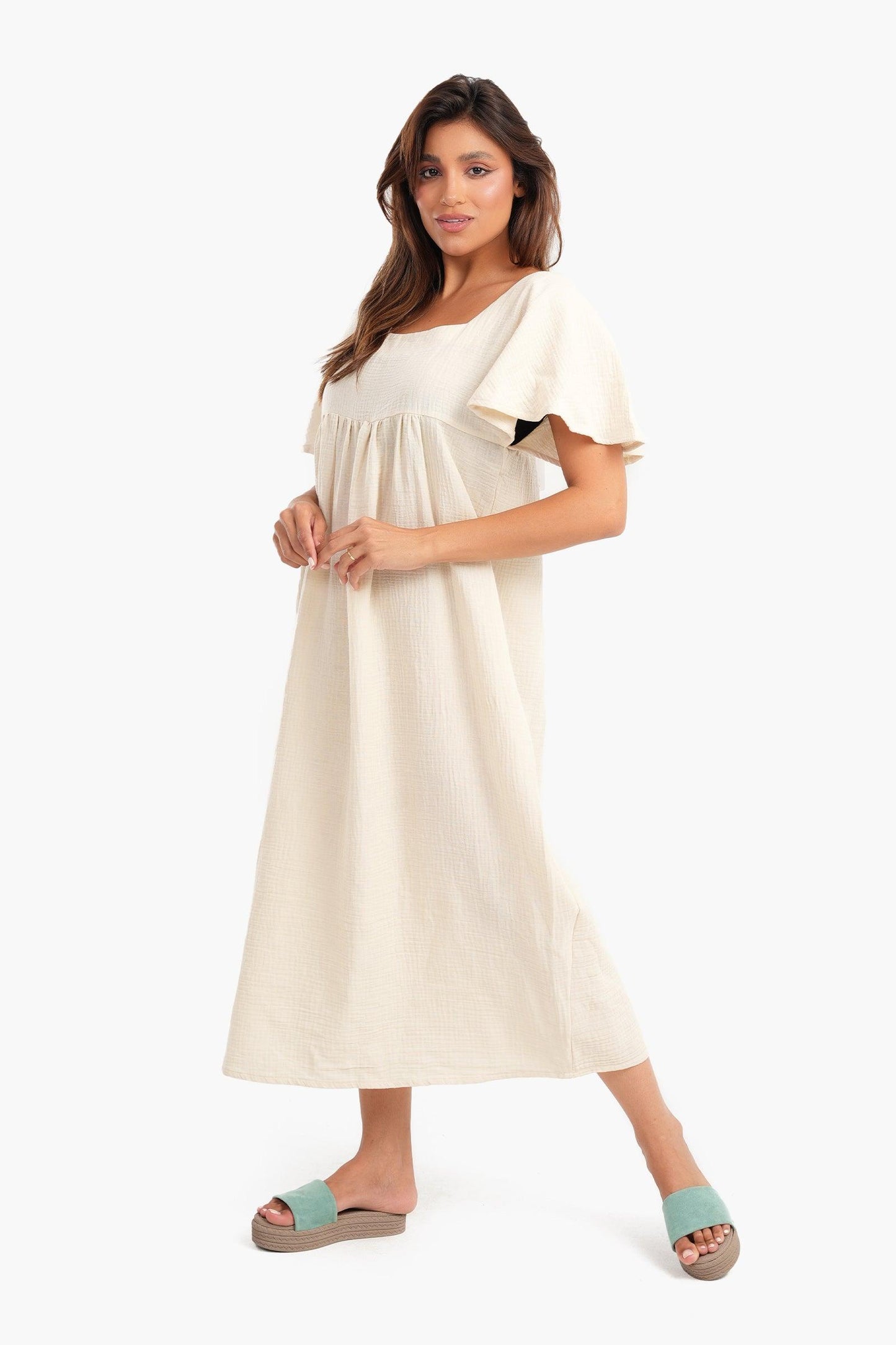 Beige Viscose Square Neck Nightgown