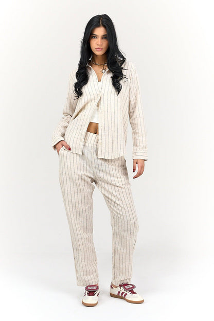 Beige Linen Striped Shirt