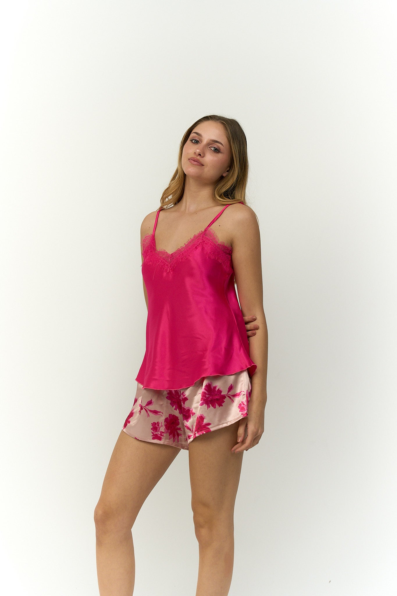 Satin Pyjama Set with Floral Shorts