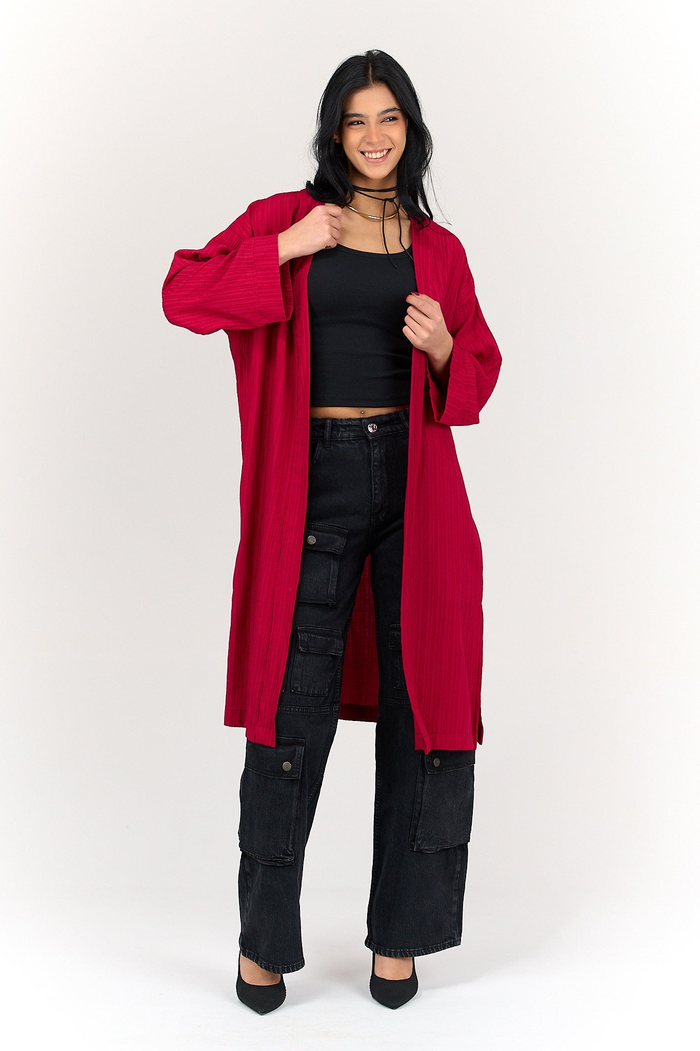 Textured Pattern Midi Kimono