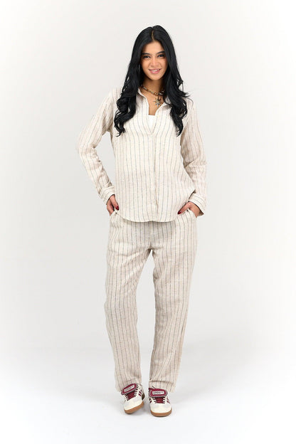 Beige Linen Striped Shirt