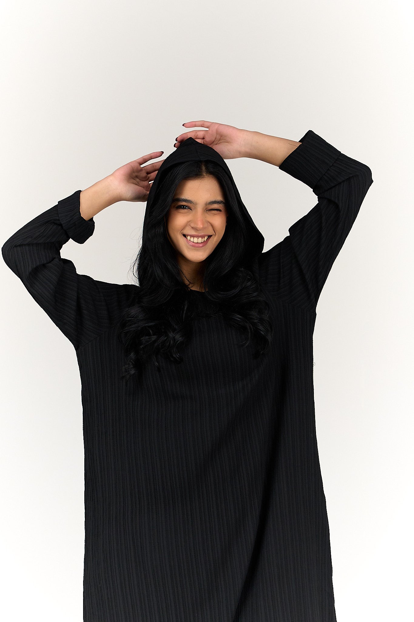 Self Pattern Hooded Dress