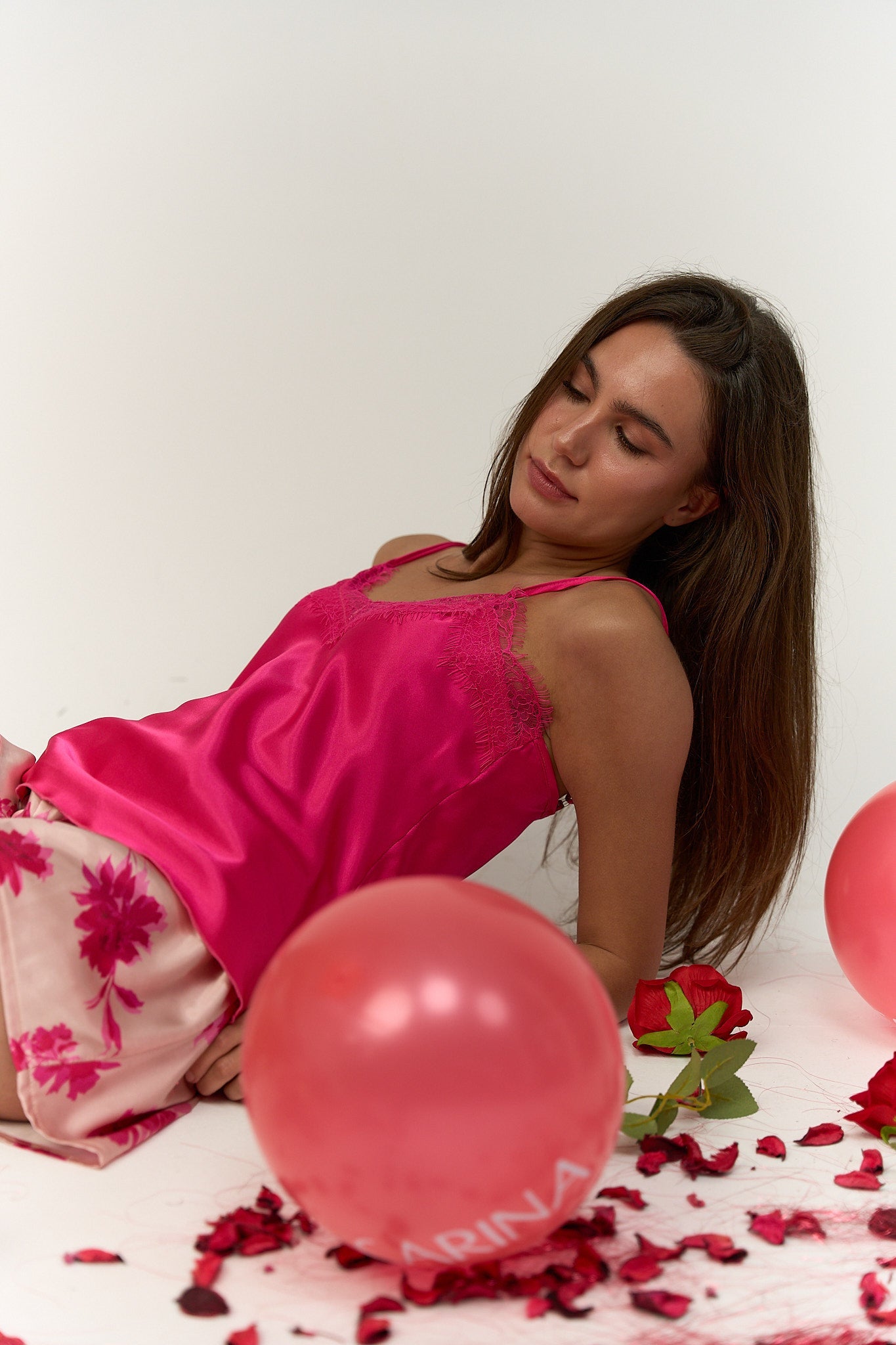 Satin Pyjama Set with Floral Shorts