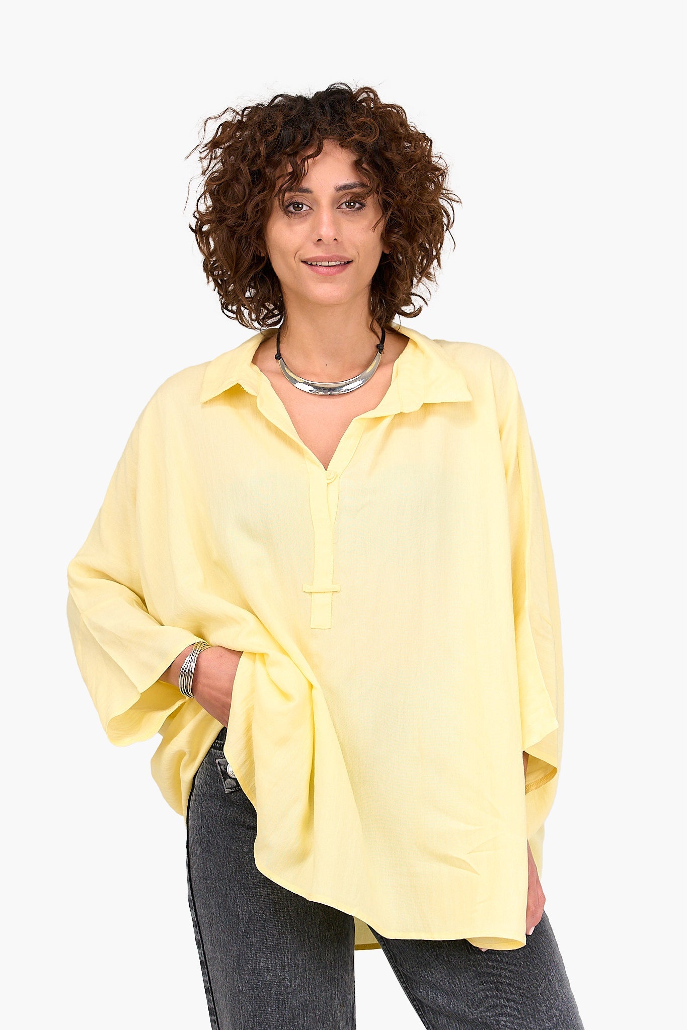 Half Placket Oversized Blouse