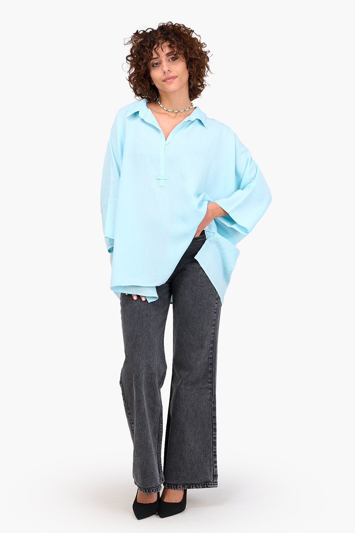 Half Placket Oversized Blouse