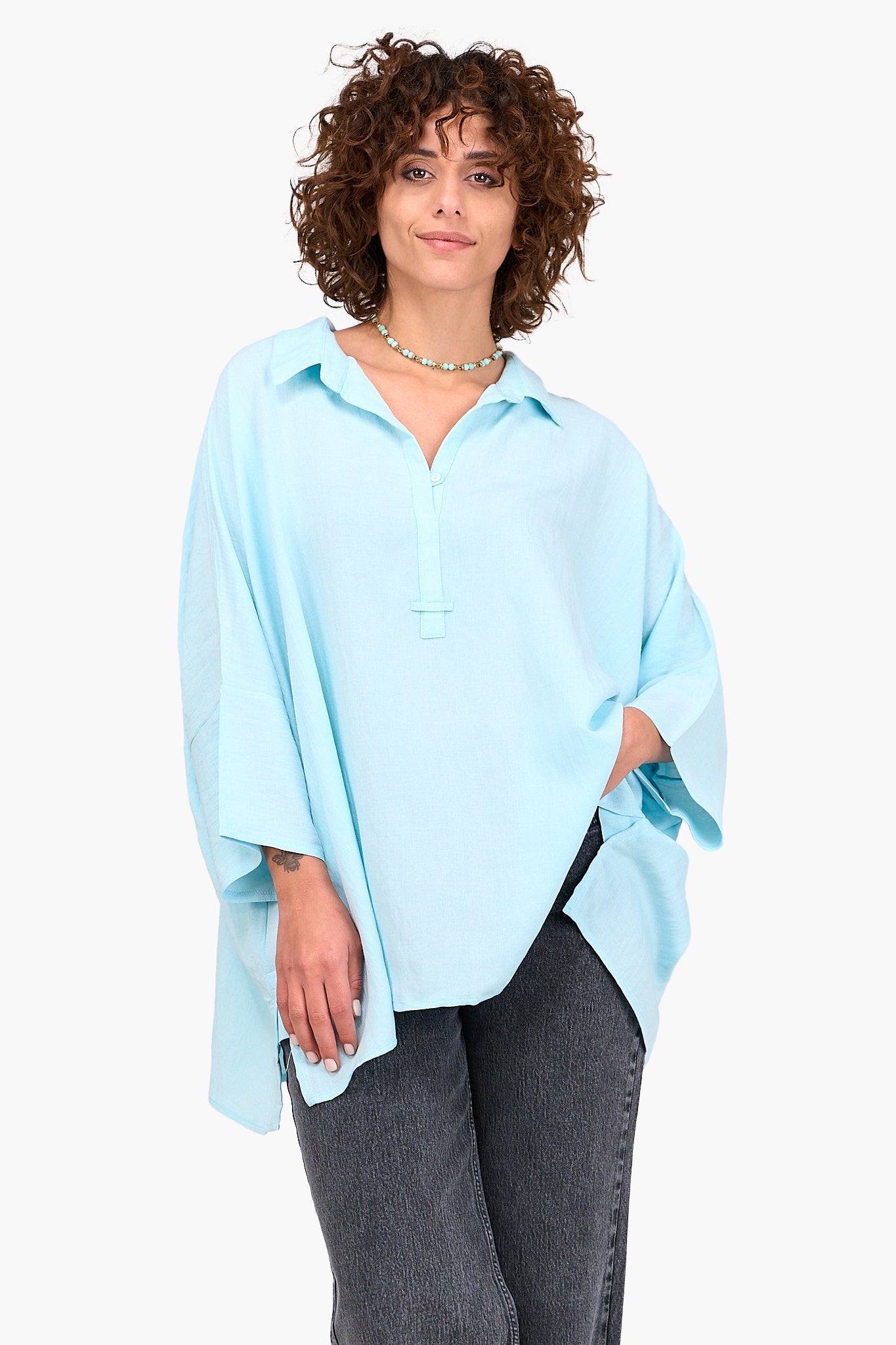 Half Placket Oversized Blouse