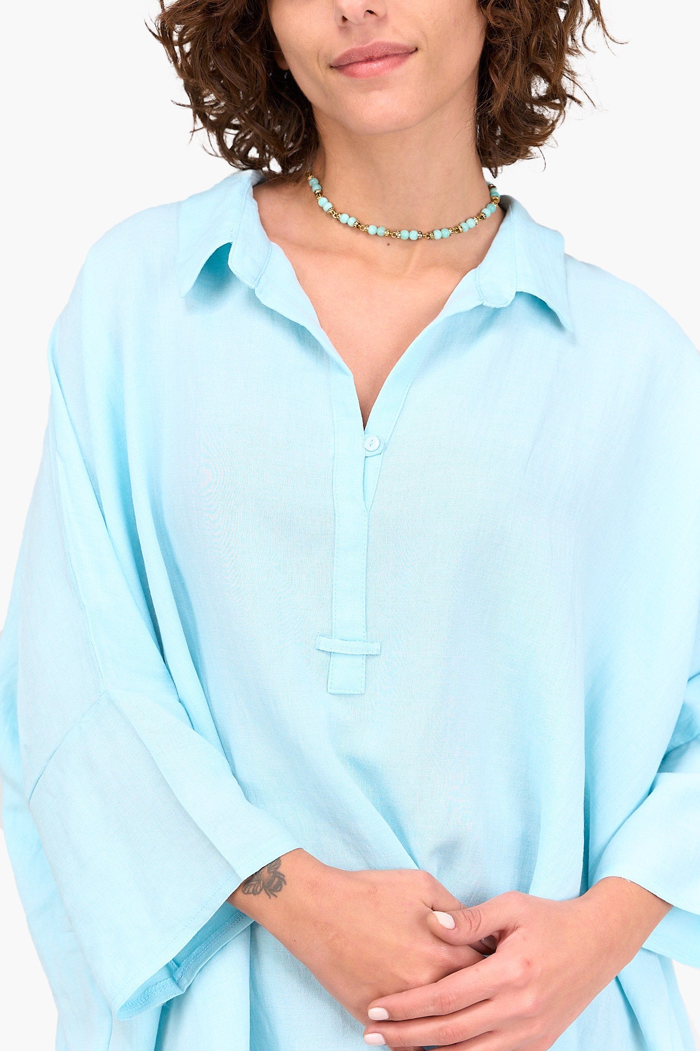 Half Placket Oversized Blouse