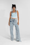 Blue Double Waist Wide Leg Jeans